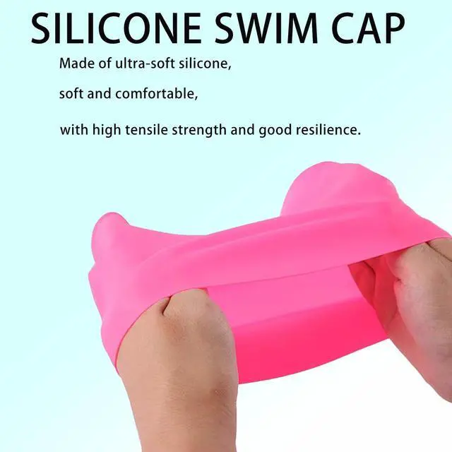 Alt view image 3 of 7 - Unisex Silicone Classic Swimming Cap for Women and Men, Flexible, Unisex, Waterproof, Intensive Training, Comfortable, Anti-Slip (Fuchsia)
