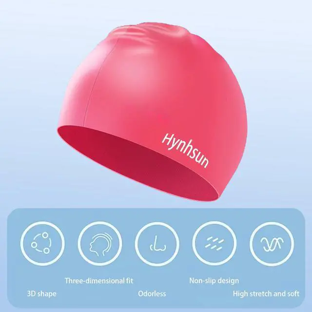 Alt view image 6 of 7 - Unisex Silicone Classic Swimming Cap for Women and Men, Flexible, Unisex, Waterproof, Intensive Training, Comfortable, Anti-Slip (Fuchsia)