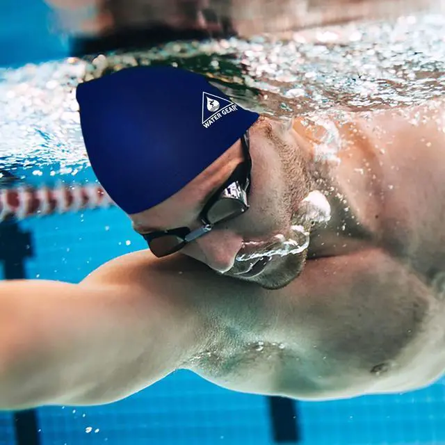 Alt view image 3 of 7 - Latex Adult Swim Cap - Durable and Flexible Unisex Non-Waterproof - Great for Short and Long Hair - Improve Your Performance - Triathlon Swimmers and Athletes - Navy