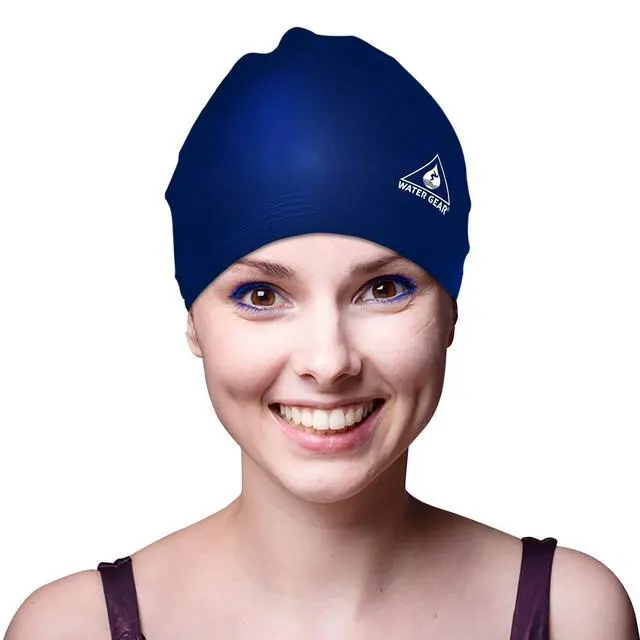 Alt view image 2 of 7 - Latex Adult Swim Cap - Durable and Flexible Unisex Non-Waterproof - Great for Short and Long Hair - Improve Your Performance - Triathlon Swimmers and Athletes - Navy