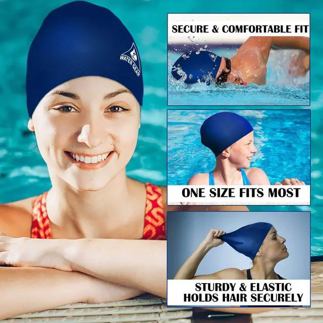 Alt view image 4 of 7 - Latex Adult Swim Cap - Durable and Flexible Unisex Non-Waterproof - Great for Short and Long Hair - Improve Your Performance - Triathlon Swimmers and Athletes - Navy