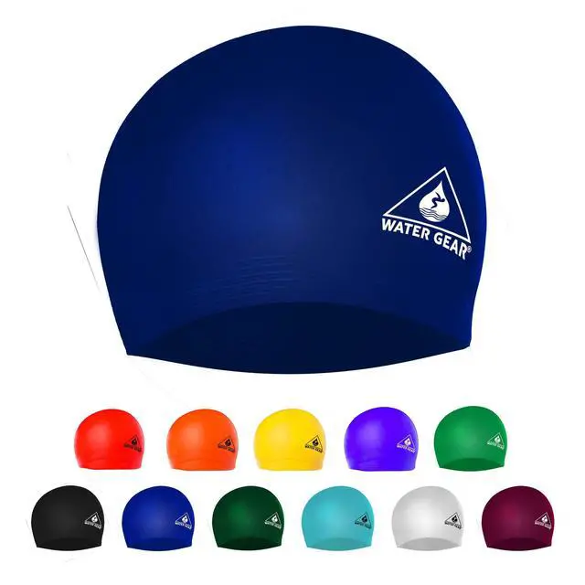 Alt view image 6 of 7 - Latex Adult Swim Cap - Durable and Flexible Unisex Non-Waterproof - Great for Short and Long Hair - Improve Your Performance - Triathlon Swimmers and Athletes - Navy