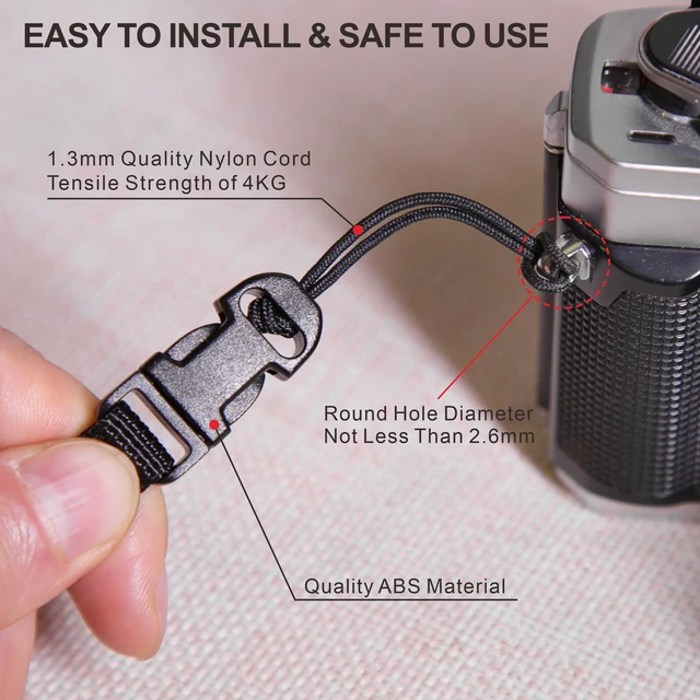 Alt view image 2 of 5 - 4 Pcs Black Quick Release Camera Strap QD Loops Connector Adapter - Camera Quick Release Clip Compatible for All Compact Digital Cameras,Binoculars, Drone Remote Control and USB Stick