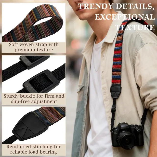 Alt view image 3 of 7 - Bohemian Vintage Adjustable Camera Shoulder & Neck Strap with Quick Release Harness Universal Fit for DSLR and Camcorder