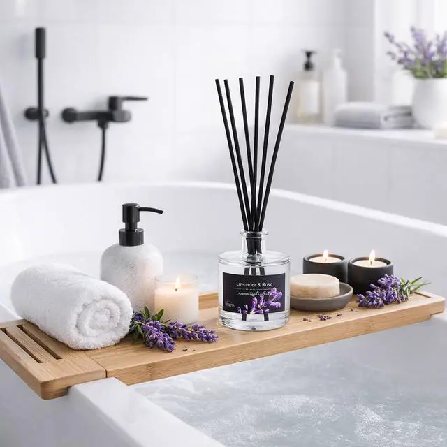 Alt view image 3 of 7 - Reed Diffuser Set, Lavender & Rose 3.52 oz (100ml) Scented Diffuser with Sticks Home Fragrance Reed Diffuser for Bathroom Shelf Decor, Ideal Gift for Woman