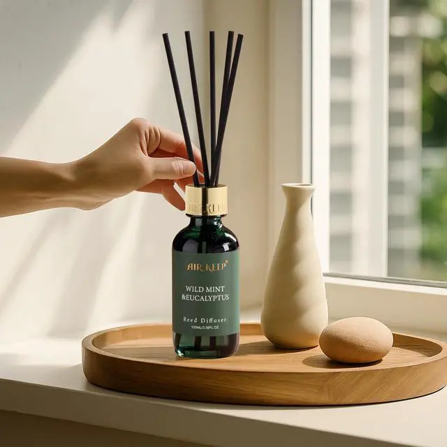 Alt view image 4 of 7 - Reed Diffuser Set, 3.38 fl oz (100 ml) - Wild Mint&Eucalyptus Oil Diffusers with 8 Reed Sticks, Home Fragrance Reed Diffuser for Bathroom Shelf Decor