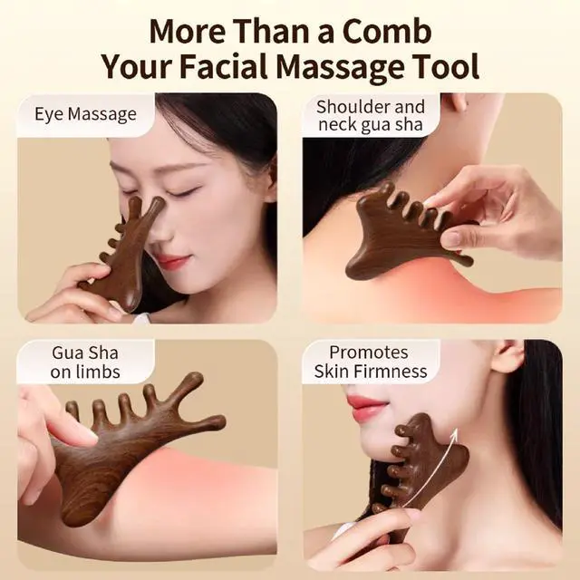 Alt view image 3 of 7 - Wooden Scalp Massager Comb, 100% Natural Wood Massage Comb for Hair Growth, Stress Relief, Multi-Function Gua Sha Tool for Head Face Neck, Anti-Static Wooden Comb for Women Men All Hair Types