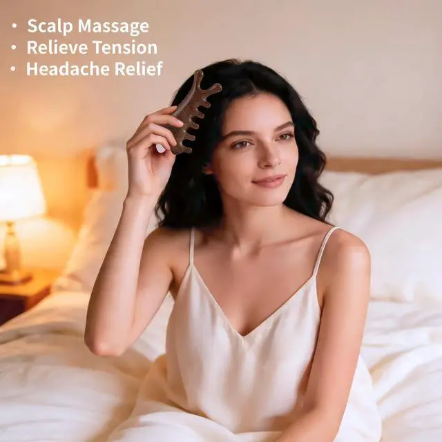 Alt view image 2 of 7 - Wooden Scalp Massager Comb, 100% Natural Wood Massage Comb for Hair Growth, Stress Relief, Multi-Function Gua Sha Tool for Head Face Neck, Anti-Static Wooden Comb for Women Men All Hair Types