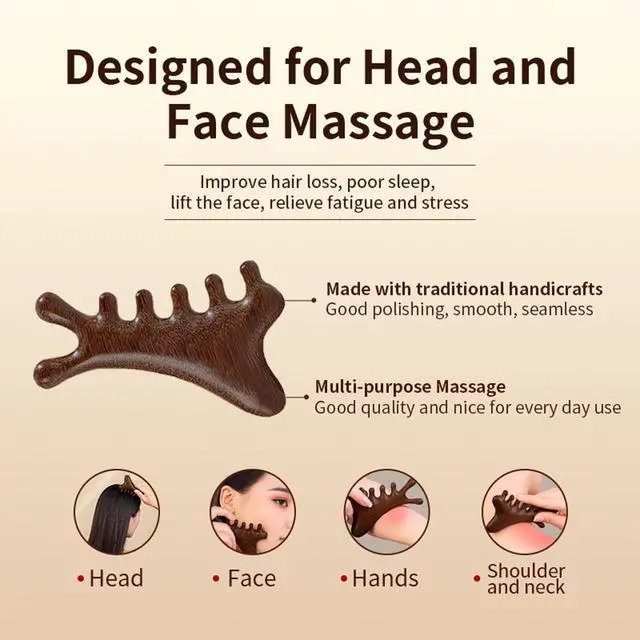 Alt view image 4 of 7 - Wooden Scalp Massager Comb, 100% Natural Wood Massage Comb for Hair Growth, Stress Relief, Multi-Function Gua Sha Tool for Head Face Neck, Anti-Static Wooden Comb for Women Men All Hair Types
