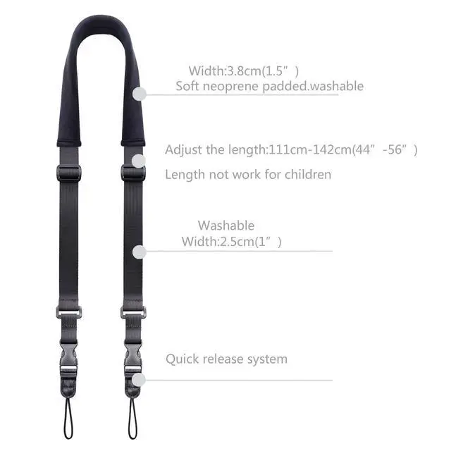 Alt view image 2 of 6 - Camera Neck Strap,Soft Binocular Should Strap with Quick Release Buckle,Neoprene Padding Digital Camera Lanyard Belt Strap,Mirrorless or Dslr Slr Camera Strap for Women Men Photographers,Black,56 Inch