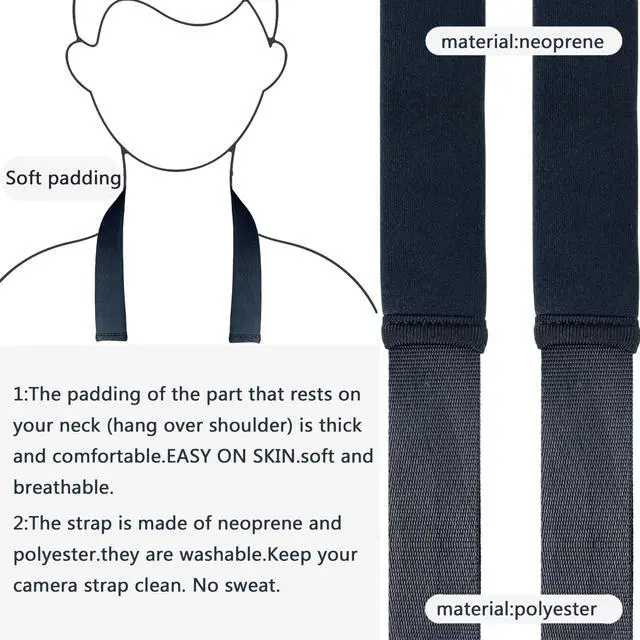 Alt view image 3 of 6 - Camera Neck Strap,Soft Binocular Should Strap with Quick Release Buckle,Neoprene Padding Digital Camera Lanyard Belt Strap,Mirrorless or Dslr Slr Camera Strap for Women Men Photographers,Black,56 Inch