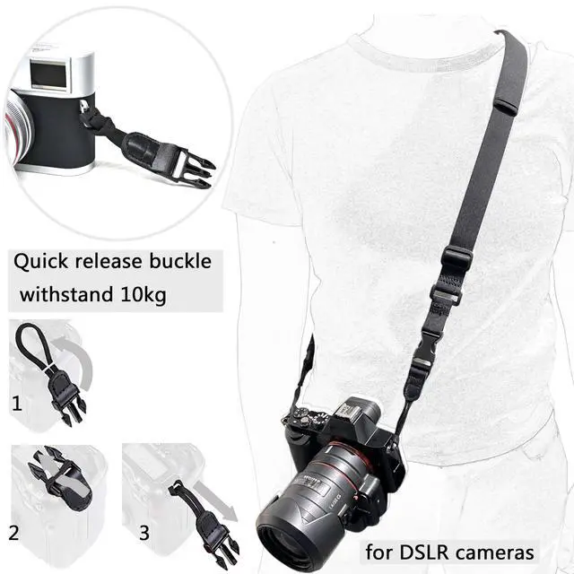 Alt view image 5 of 6 - Camera Neck Strap,Soft Binocular Should Strap with Quick Release Buckle,Neoprene Padding Digital Camera Lanyard Belt Strap,Mirrorless or Dslr Slr Camera Strap for Women Men Photographers,Black,56 Inch