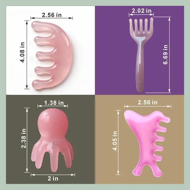 Alt view image 2 of 7 - 4 Pcs All-in-One Head Massager Set: Scalp Comb, Gua Sha, Octopus & Five Claw Tool for Stress Relief, Relaxation, Acupressure - Gift for Christmas, Birthday, Mother's Day, Father's Day (Pink)