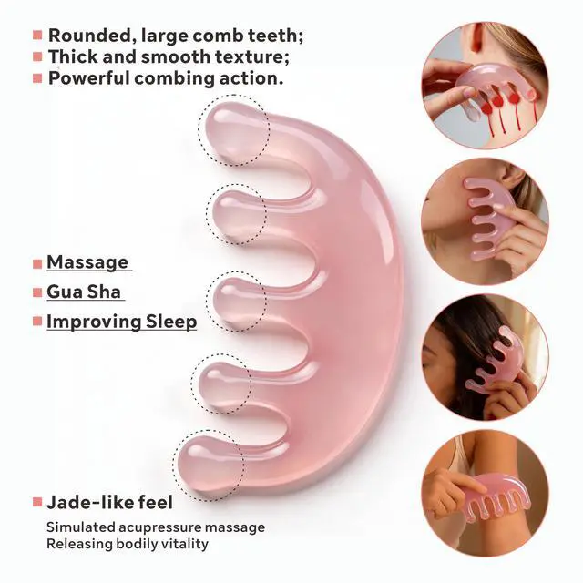 Alt view image 4 of 7 - 4 Pcs All-in-One Head Massager Set: Scalp Comb, Gua Sha, Octopus & Five Claw Tool for Stress Relief, Relaxation, Acupressure - Gift for Christmas, Birthday, Mother's Day, Father's Day (Pink)