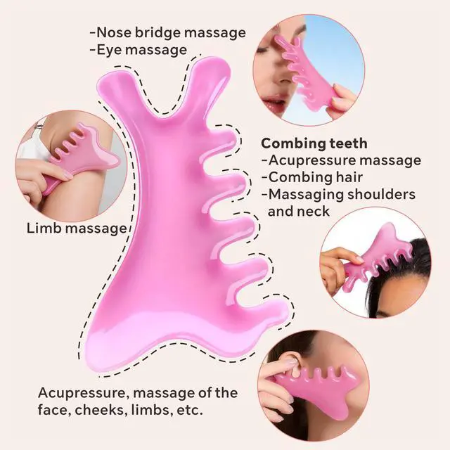 Alt view image 6 of 7 - 4 Pcs All-in-One Head Massager Set: Scalp Comb, Gua Sha, Octopus & Five Claw Tool for Stress Relief, Relaxation, Acupressure - Gift for Christmas, Birthday, Mother's Day, Father's Day (Pink)