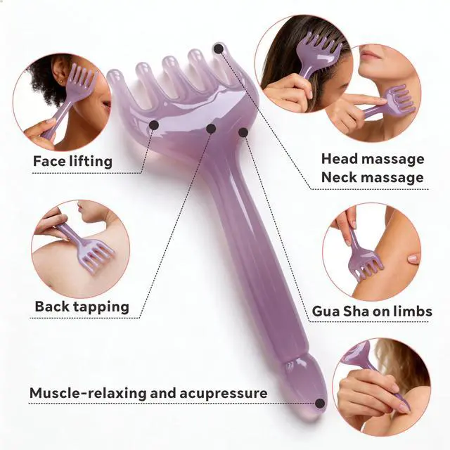 Alt view image 5 of 7 - 4 Pcs All-in-One Head Massager Set: Scalp Comb, Gua Sha, Octopus & Five Claw Tool for Stress Relief, Relaxation, Acupressure - Gift for Christmas, Birthday, Mother's Day, Father's Day (Pink)
