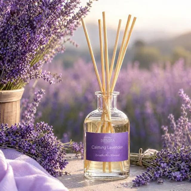 Alt view image 2 of 7 - Natural Reed Diffuser Set, Calming Lavender 3.52 oz (100ml) Scented Diffuser with Sticks Home Fragrance Reed Diffuser for Bathroom Shelf Decor, Ideal Gift for Woman