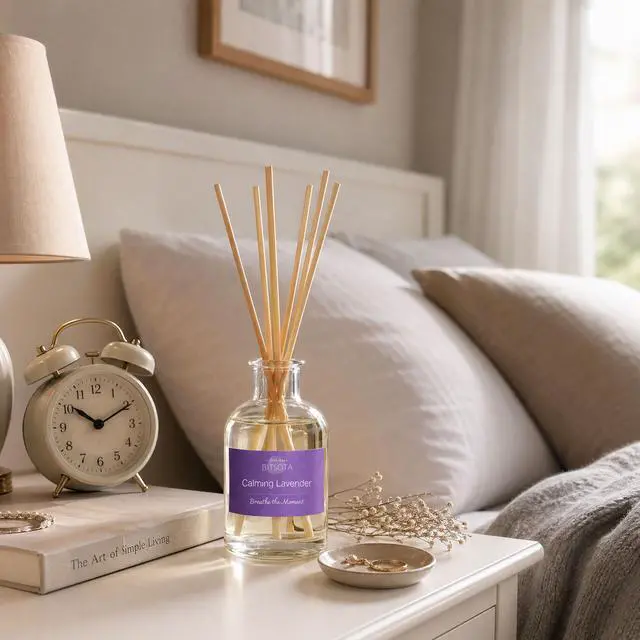 Alt view image 5 of 7 - Natural Reed Diffuser Set, Calming Lavender 3.52 oz (100ml) Scented Diffuser with Sticks Home Fragrance Reed Diffuser for Bathroom Shelf Decor, Ideal Gift for Woman
