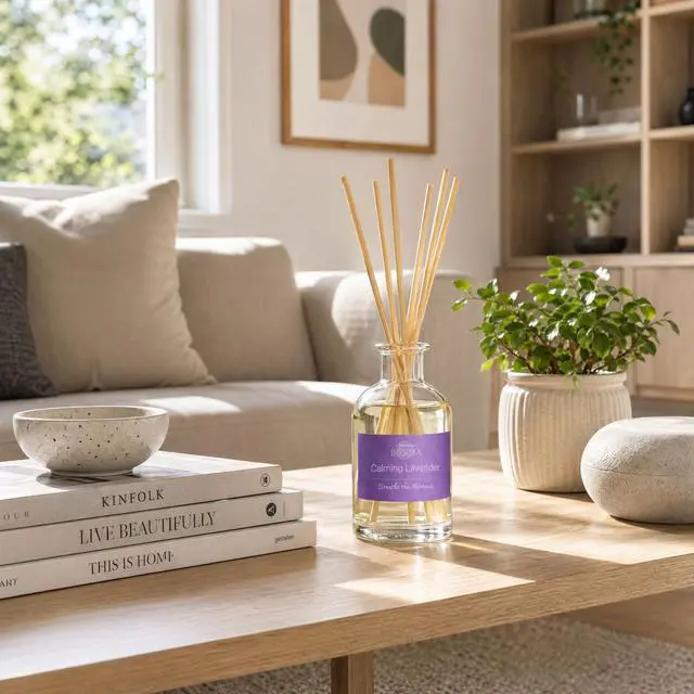 Alt view image 4 of 7 - Natural Reed Diffuser Set, Calming Lavender 3.52 oz (100ml) Scented Diffuser with Sticks Home Fragrance Reed Diffuser for Bathroom Shelf Decor, Ideal Gift for Woman