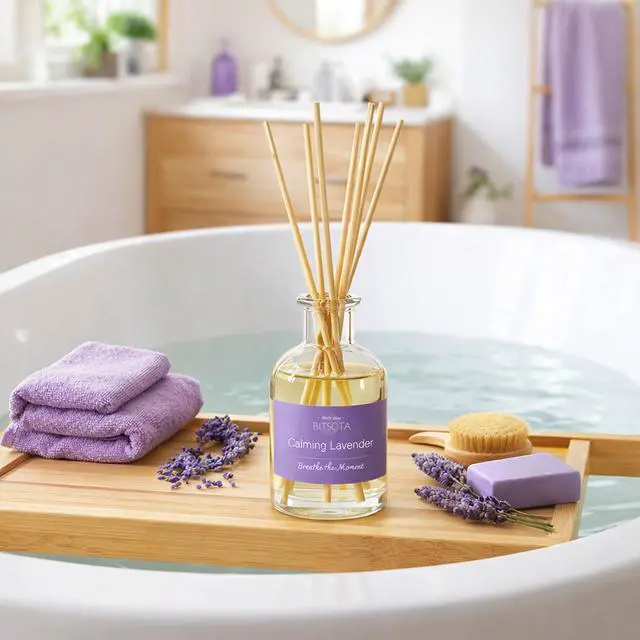 Alt view image 6 of 7 - Natural Reed Diffuser Set, Calming Lavender 3.52 oz (100ml) Scented Diffuser with Sticks Home Fragrance Reed Diffuser for Bathroom Shelf Decor, Ideal Gift for Woman