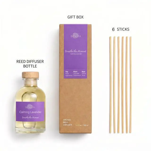 Alt view image 7 of 7 - Natural Reed Diffuser Set, Calming Lavender 3.52 oz (100ml) Scented Diffuser with Sticks Home Fragrance Reed Diffuser for Bathroom Shelf Decor, Ideal Gift for Woman