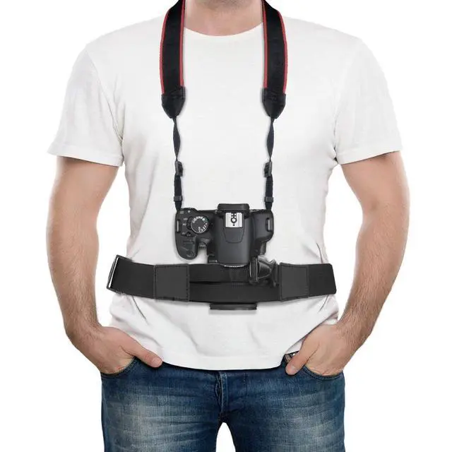 Alt view image 2 of 5 - Camera Strap Belt Chest Harness with Adjustable Quick Release for DSLR Canon Nikon Sony Pentax Panasonic - Black
