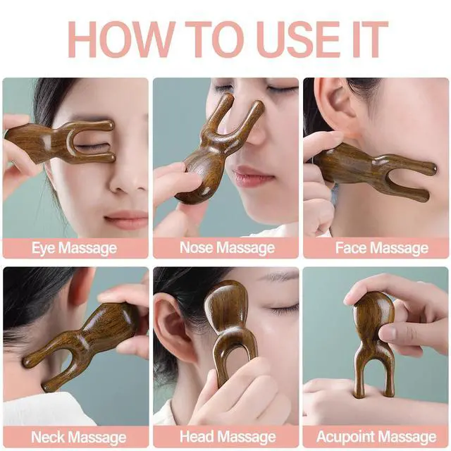 Alt view image 2 of 7 - Wooden Gua Sha Facial Tools - Head Massager Sandalwood Wood Massage Tool for Face Nose Eye - Multifunctional Wood Therapy Massager Tools - Handheld Meridians Acupressure Tool - Gift for Women Men Mom