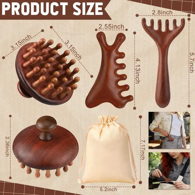 Alt view image 2 of 7 - 3 Pcs Wooden Head Scalp Massager Comb, Head Massage Tool for Relaxation Hair Gua Sha Comb