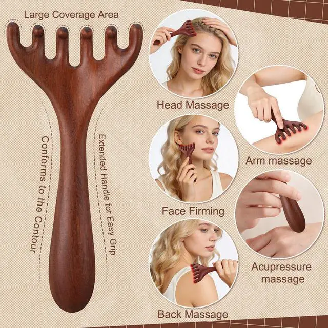 Alt view image 3 of 7 - 3 Pcs Wooden Head Scalp Massager Comb, Head Massage Tool for Relaxation Hair Gua Sha Comb