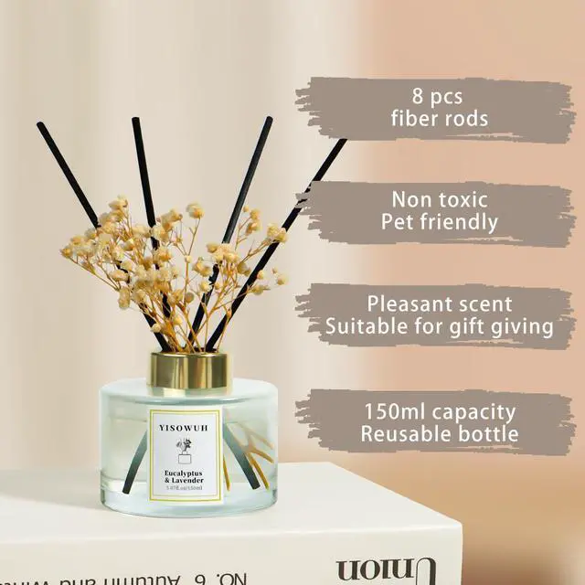 Alt view image 2 of 7 - Reed Diffuser Set,5.07 fl oz (150 ml) - Eucalyptus & Lavender Oil Diffusers with 8 Reed Sticks,Home Fragrance Reed Diffuser for Bathroom Shelf Decor