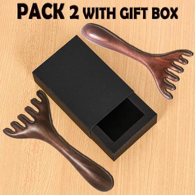 Alt view image 2 of 7 - Wooden Self Care Facial Reflexology Hand Self-Massage for Head, Neck and Back, Set of 2 Wood Massage Tools