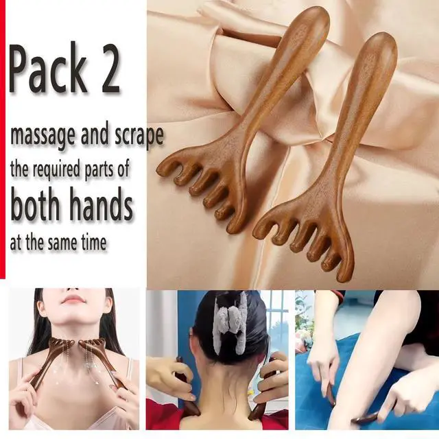 Alt view image 6 of 7 - Wooden Self Care Facial Reflexology Hand Self-Massage for Head, Neck and Back, Set of 2 Wood Massage Tools