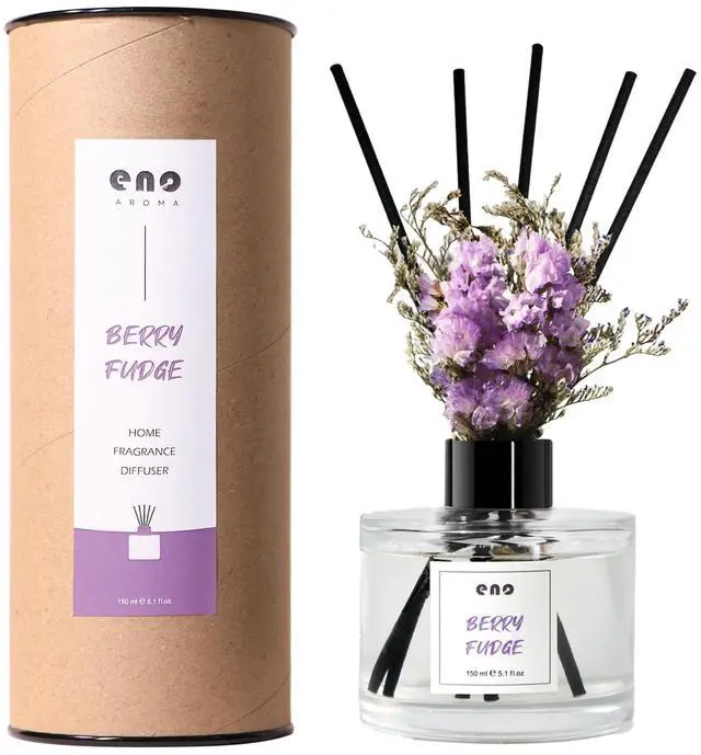 Main image of Reed Diffuser Set with Dried Flowers, 5.1 fl oz / 150ml, Berry Fudge - Home Fragrance Diffuser with Sticks for Bathroom Shelf Decor, Bedroom, Office & Gift
