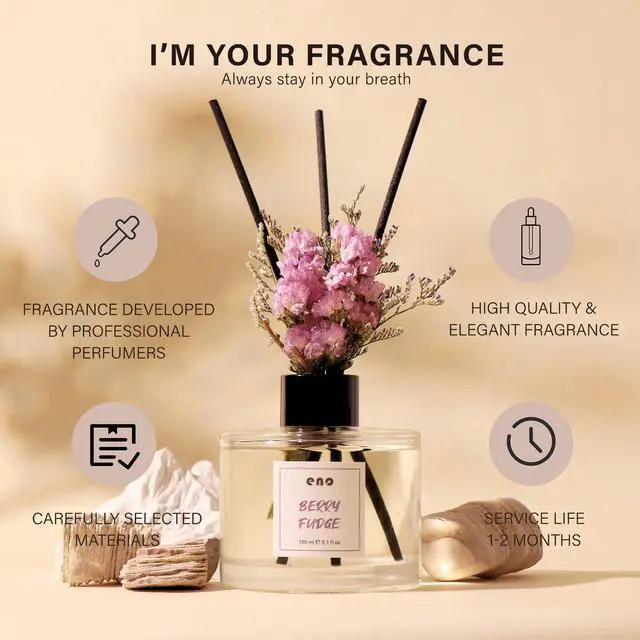 Alt view image 3 of 7 - Reed Diffuser Set with Dried Flowers, 5.1 fl oz / 150ml, Berry Fudge - Home Fragrance Diffuser with Sticks for Bathroom Shelf Decor, Bedroom, Office & Gift