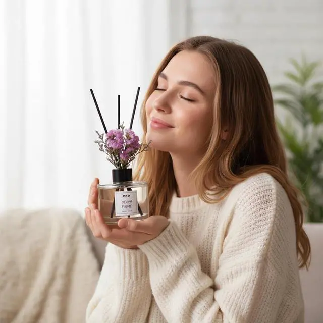 Alt view image 5 of 7 - Reed Diffuser Set with Dried Flowers, 5.1 fl oz / 150ml, Berry Fudge - Home Fragrance Diffuser with Sticks for Bathroom Shelf Decor, Bedroom, Office & Gift