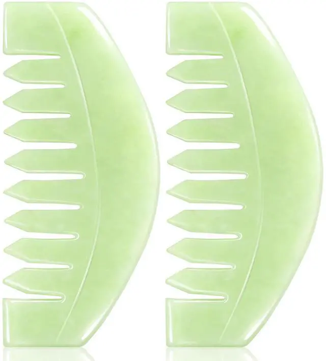 Main image of 2 PCS Natural Jade Massage Comb, Guasha Scraping Scalp Comb, Multi-Functional Handheld Head Massage Tools, Meridians Massager for Head Caring, Relaxation, Physical Therapy, Acupoint Treatment
