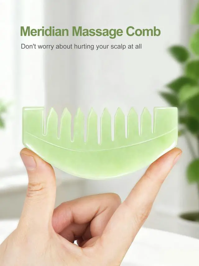 Alt view image 3 of 7 - 2 PCS Natural Jade Massage Comb, Guasha Scraping Scalp Comb, Multi-Functional Handheld Head Massage Tools, Meridians Massager for Head Caring, Relaxation, Physical Therapy, Acupoint Treatment