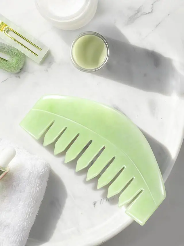 Alt view image 7 of 7 - 2 PCS Natural Jade Massage Comb, Guasha Scraping Scalp Comb, Multi-Functional Handheld Head Massage Tools, Meridians Massager for Head Caring, Relaxation, Physical Therapy, Acupoint Treatment