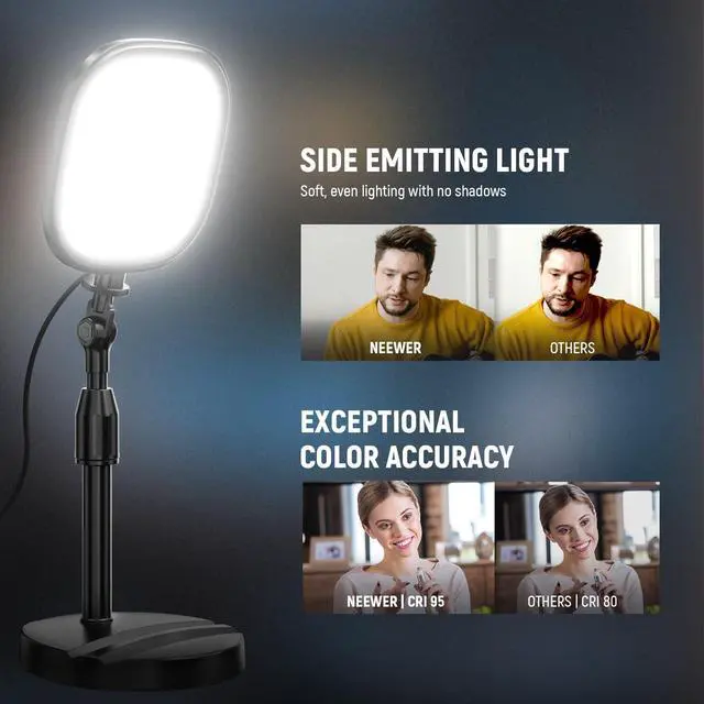 Alt view image 3 of 7 - Basics 5" Full Screen LED Ring Light with Stand for Desk Video Calls, CRI95, 10W Bi Color Edge Lit Zoom Conference Lighting for Computer Laptop Webcam Phone Streaming Recording, NL10