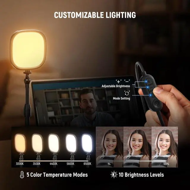 Alt view image 4 of 7 - Basics 5" Full Screen LED Ring Light with Stand for Desk Video Calls, CRI95, 10W Bi Color Edge Lit Zoom Conference Lighting for Computer Laptop Webcam Phone Streaming Recording, NL10