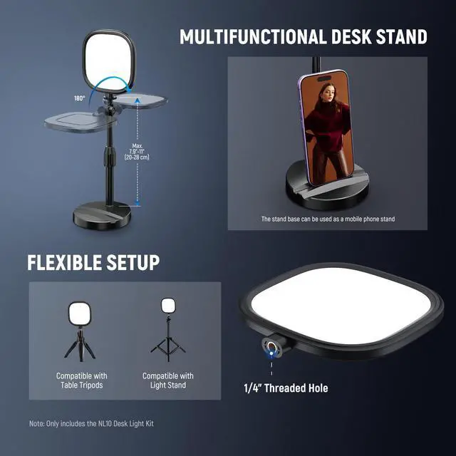 Alt view image 5 of 7 - Basics 5" Full Screen LED Ring Light with Stand for Desk Video Calls, CRI95, 10W Bi Color Edge Lit Zoom Conference Lighting for Computer Laptop Webcam Phone Streaming Recording, NL10