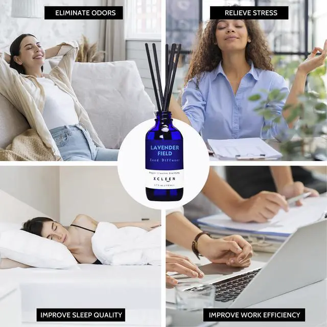 Alt view image 5 of 6 - Reed Diffuser Set, Lavender Field Oil Diffuser with Sticks, Long-Lasting Home Fragrance Reed Diffusers for Bathroom Shelf Office Decor, Luxury Air Fresheners 3.7 oz(110ml)