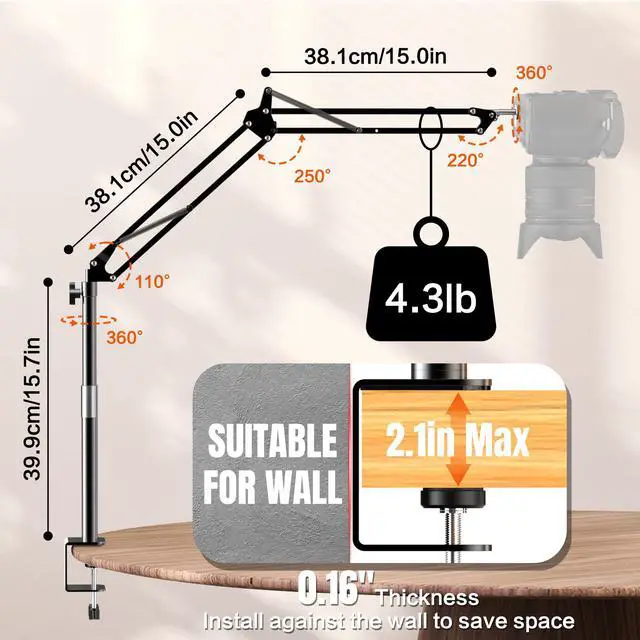 Alt view image 4 of 7 - Overhead Camera Mount, Desk Camera Mount with Articulating Arm