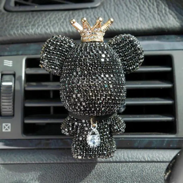 Main image of Cute Car Accessories, Bling Crystal Bear Car Air Freshener With Vent Clip,Rhinestone Aesthetic Car Decor Interior Decoration (BLACK)
