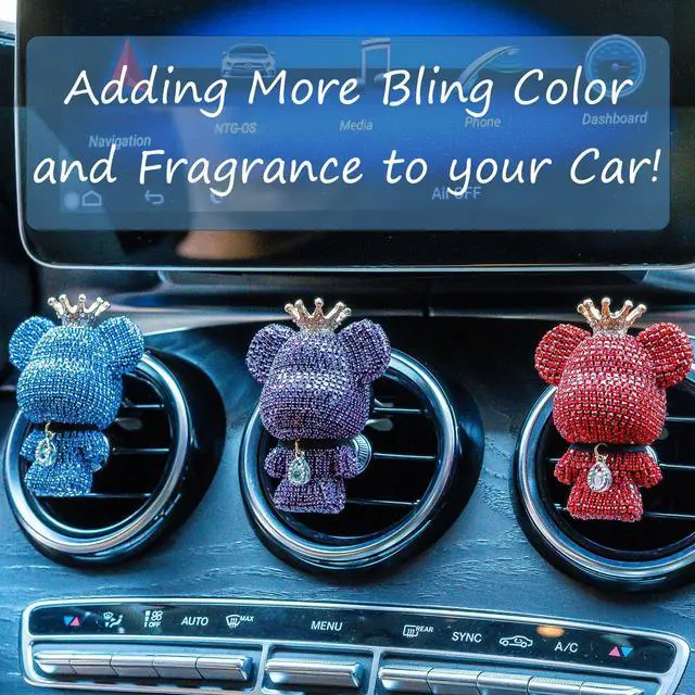 Alt view image 2 of 7 - Cute Car Accessories, Bling Crystal Bear Car Air Freshener With Vent Clip,Rhinestone Aesthetic Car Decor Interior Decoration (BLACK)