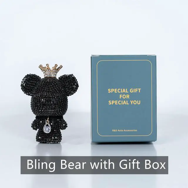 Alt view image 3 of 7 - Cute Car Accessories, Bling Crystal Bear Car Air Freshener With Vent Clip,Rhinestone Aesthetic Car Decor Interior Decoration (BLACK)