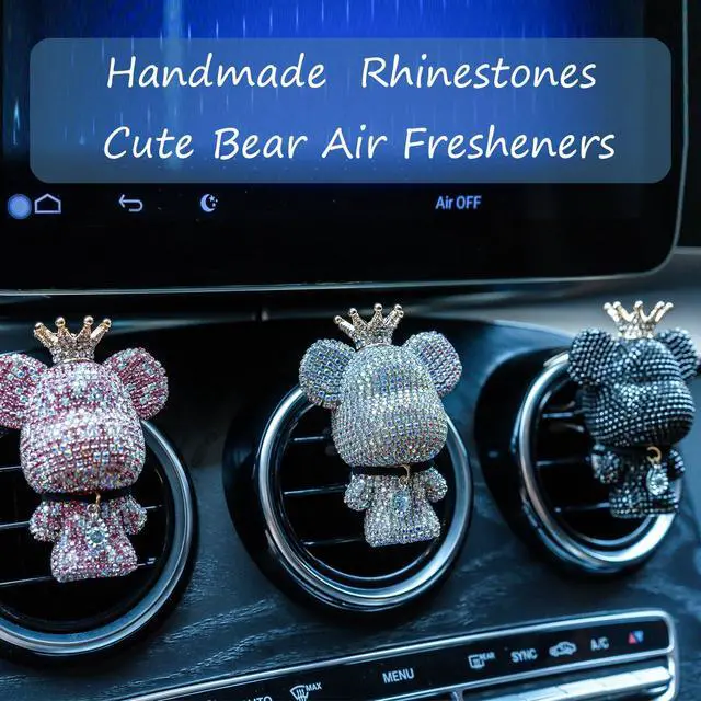 Alt view image 4 of 7 - Cute Car Accessories, Bling Crystal Bear Car Air Freshener With Vent Clip,Rhinestone Aesthetic Car Decor Interior Decoration (BLACK)