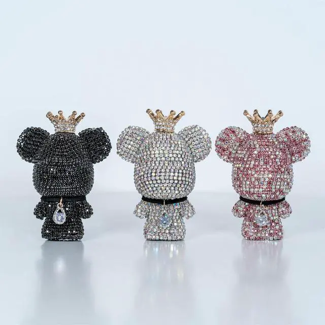 Alt view image 7 of 7 - Cute Car Accessories, Bling Crystal Bear Car Air Freshener With Vent Clip,Rhinestone Aesthetic Car Decor Interior Decoration (BLACK)