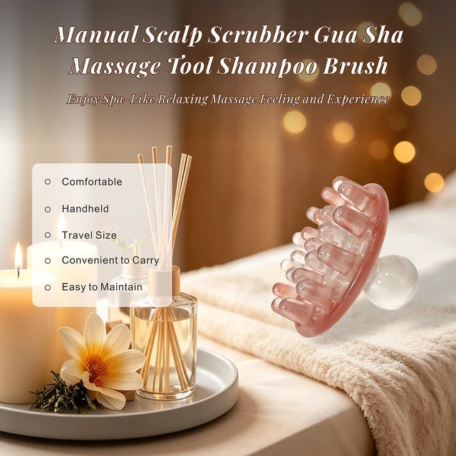 Alt view image 4 of 6 - Head Scalp Massage Tool Meridian Acupoint Massager Brush Hair Scrubber Pink