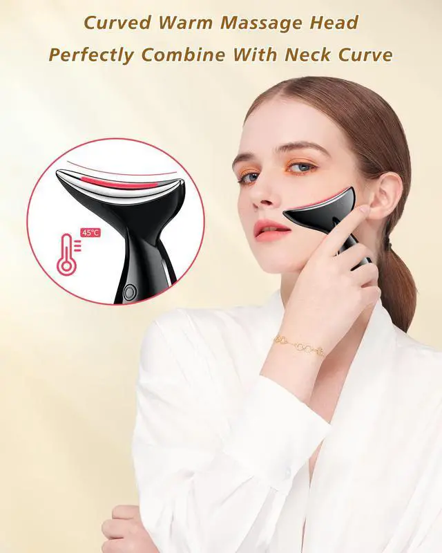 Alt view image 2 of 7 - Face and Neck Massger for Skin Care Electric Face Neck Lifting Massager with 45 Heat & 3 Massage Modes for Wrinkles Facial Neck Massager (Black)